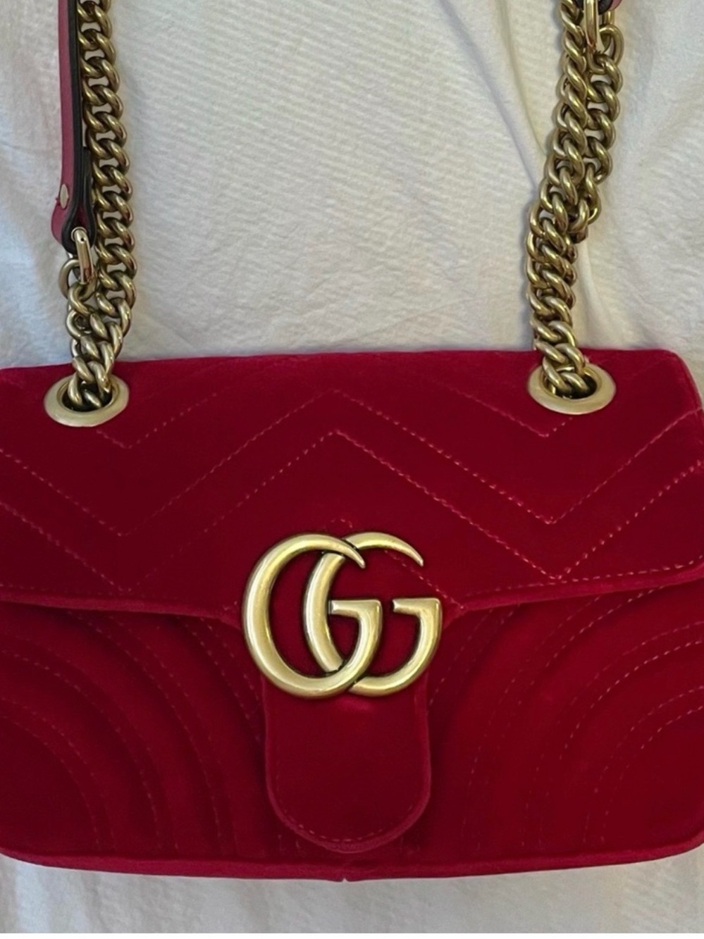 Authentic Mini Gucci Velvet Marmont Bag, Red